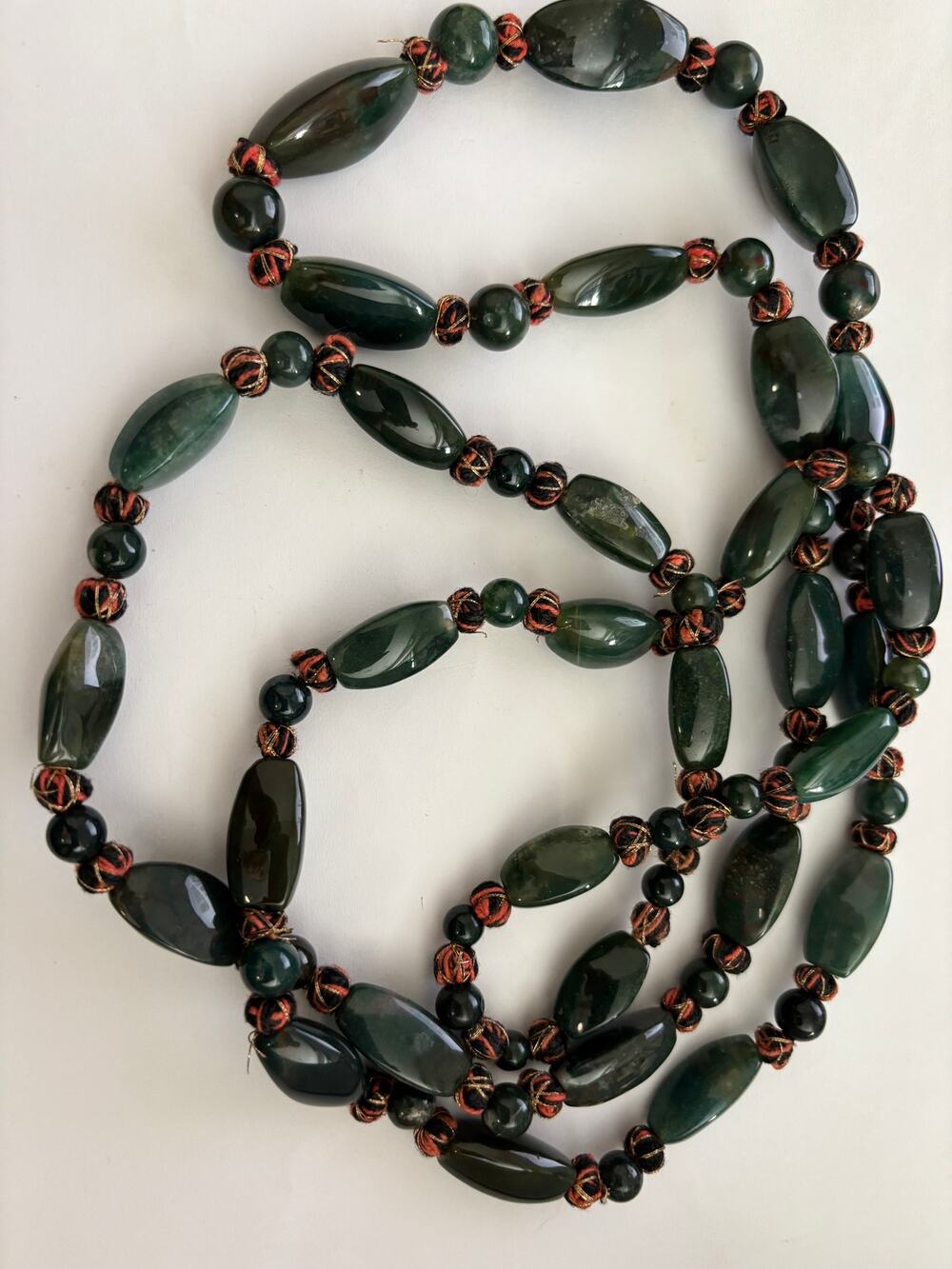 Vintage Green Agate Long Beaded Necklace